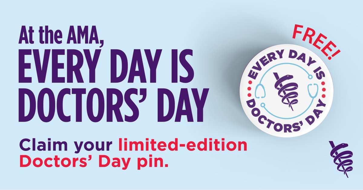 March 30th is #DoctorsDay, but at the AMA, we know your dedication to patient care is year-round. As a thank you, we’re offering a limited-edition pin to celebrate you and the incredible impact you make every day. Don’t miss out—sign up now to claim yours. ama-assn.org/delivering-car…