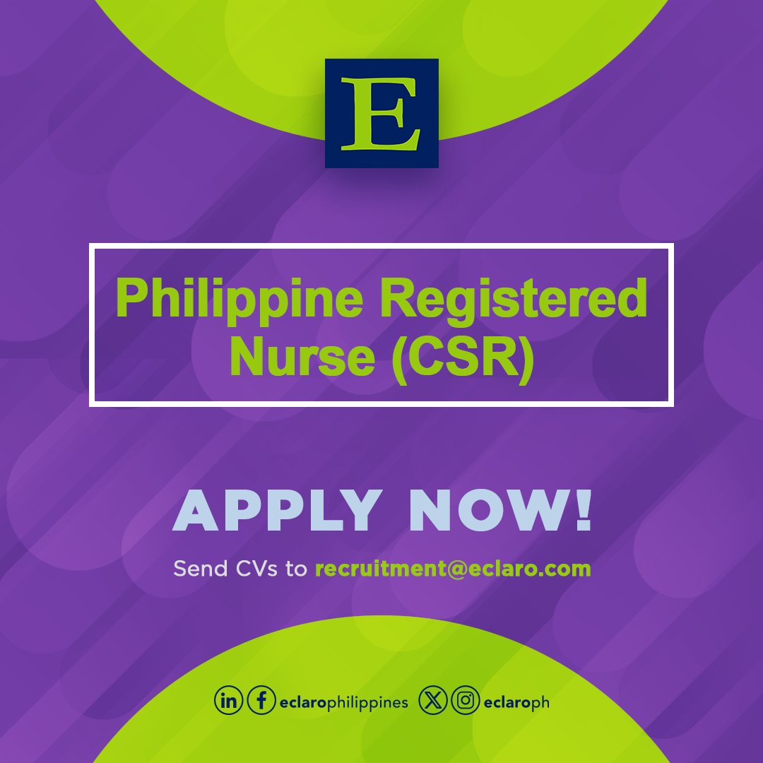 EclaroPh's tweet photo. Ready to be a healthcare hero? 👩‍⚕️

Be the PH Registered Nurse our client is seeking to join their compassionate team.

Send your CV to recruitment@eclaro.com.

Don't forget to mention where you've seen us. 😉

#ECLAROPh #ECLAROCareers #jobsph #philippineregisterednurse #PHRN https://t.co/omlLDKRaH5
