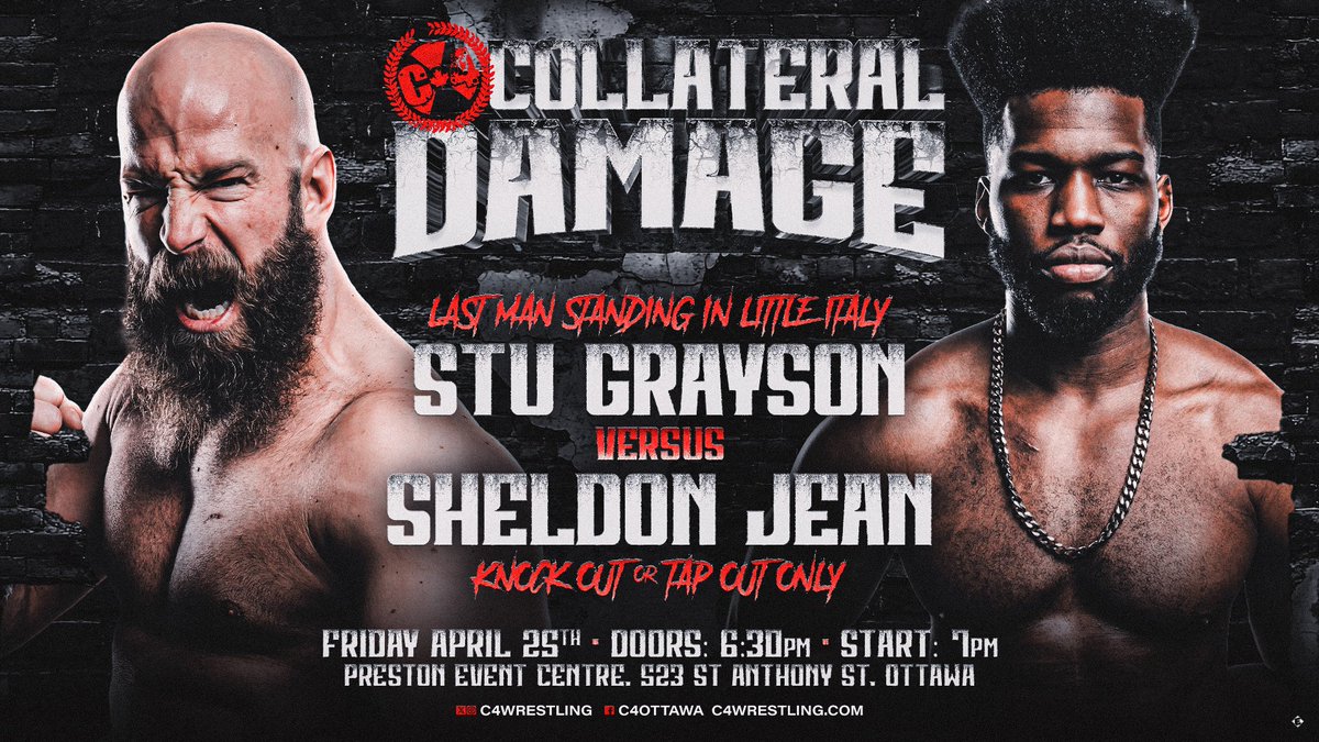 C*4 ๐ (@c4wrestling) on Twitter photo After a chaotic brawl was thrown out tonight, the stipulation has been set for April 25th...
It's going to be the "Last Man Standing in Little Italy", knock out or submission only.
Tickets on sale tomorrow morning at <a href="/VertigoOttawa/">Vertigo Records</a> and <a href="/OddsSodsShoppe/">TheODDs&SODsShoppe</a>! After a chaotic brawl was thrown out tonight, the stipulation has been set for April 25th...
It's going to be the "Last Man Standing in Little Italy", knock out or submission only.
Tickets on sale tomorrow morning at <a href="/VertigoOttawa/">Vertigo Records</a> and <a href="/OddsSodsShoppe/">TheODDs&SODsShoppe</a>!