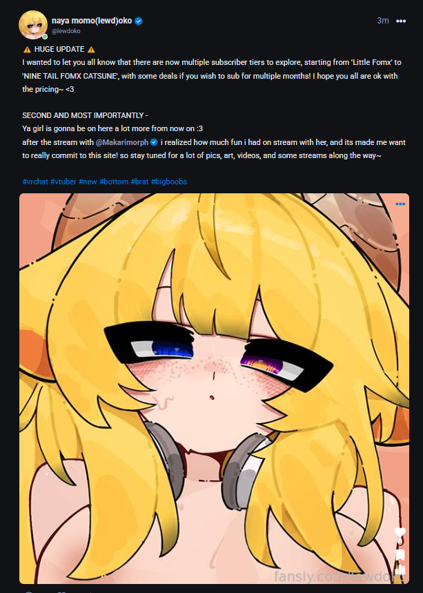 OnlyFomx's tweet image. ⚠️HUGE UPDATE!⚠️
made an important post on my fansly~

Basic TDLR: ya girl is gonna be way more active on there. I am having way too much fun to not! :D