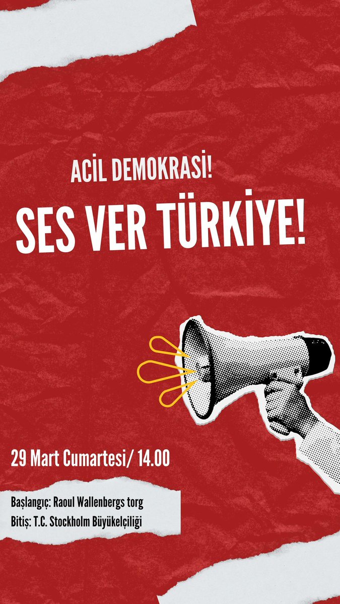 Vi står tillsammans med miljontals modiga och vackra människor som kämpar för demokrati, rättvisa och frihet. På lördag den 29:e samlas vi kl. 14:00 på Raoul Wallenbergs torg i Stockholm och går tillsammans till Turkiets ambassad för att göra våra röster hörda!

#stockholm