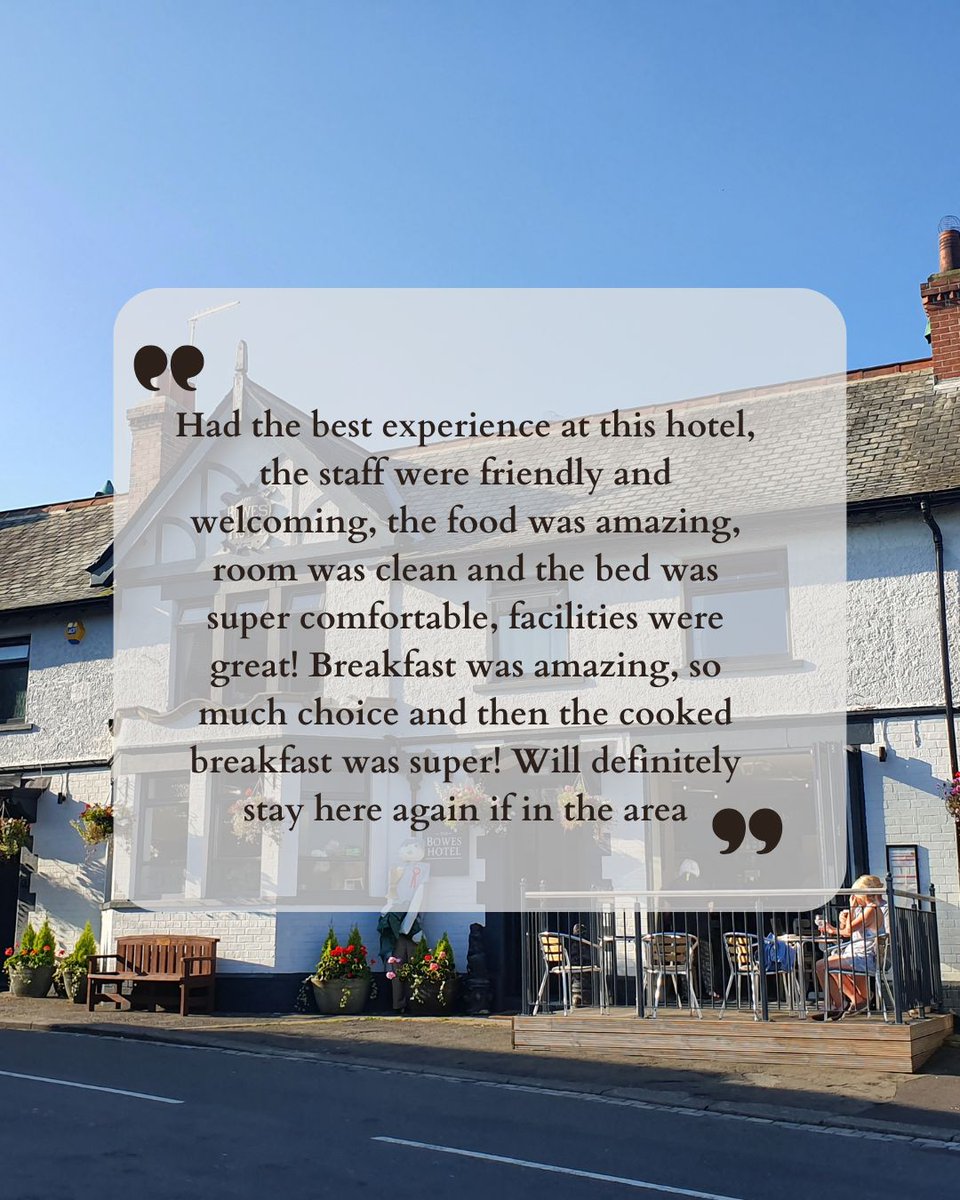Another satisfied guest enjoying their stay at The Bowes Hotel. Thank you for sharing your experience!
Review left by Holly from GB.
#villagepubvibes #pubhotel #pubwithaview #countrysidecheers #countrypubstay #villageinnescape #pubwithrooms #dineandunwind #countrysidegetaway