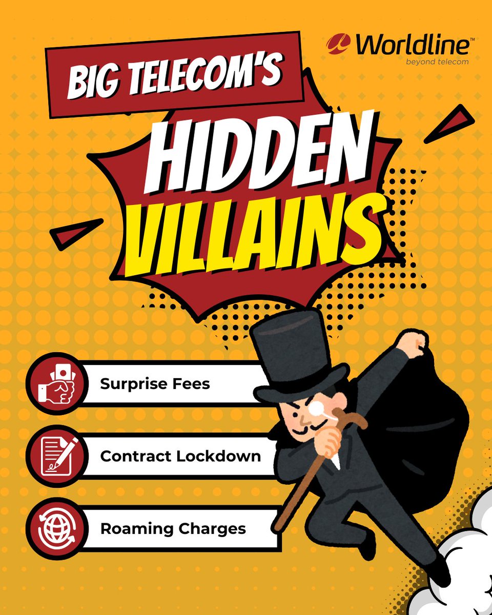 WorldlineCanada's tweet image. 💀 Big Telco’s Hidden Villains are after your wallet! Surprise fees. Contract traps. Roaming charges. Overuse penalties... 💸

Escape the villains &amp;amp; switch to a provider that puts you first!
Learn more: worldline.ca 

#WorldlineCanada #Telecom #InternetServiceProvider