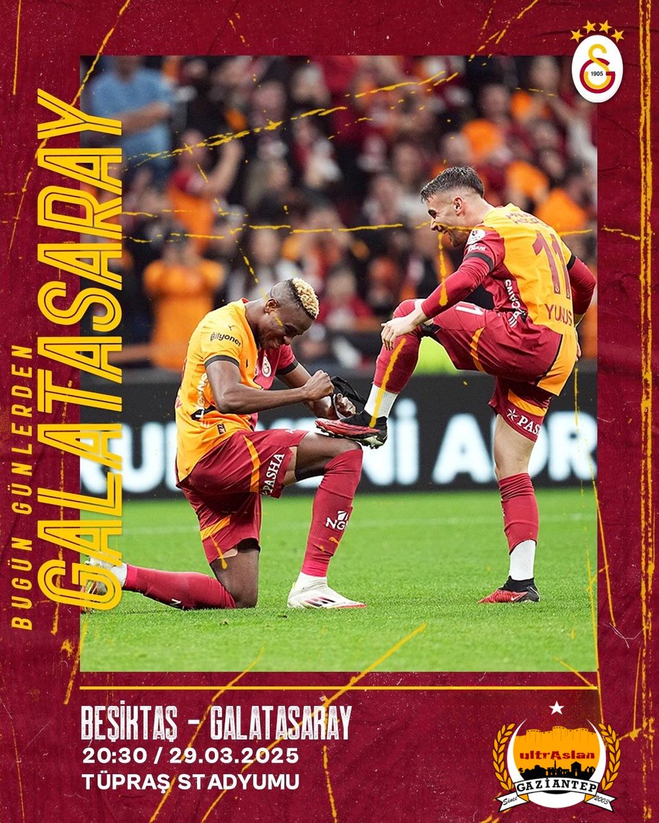 #BugünGünlerdenGALATASARAY 💪

🏆 Trendyol Süper Lig 2024-2025 Şamil Ekinci Sezonu
🗓️ 29. Hafta
⚽ Beşiktaş
📆 29.03.2025
⏰ 20.30
📍 AKYOL 

#ultrAslanGaziantep