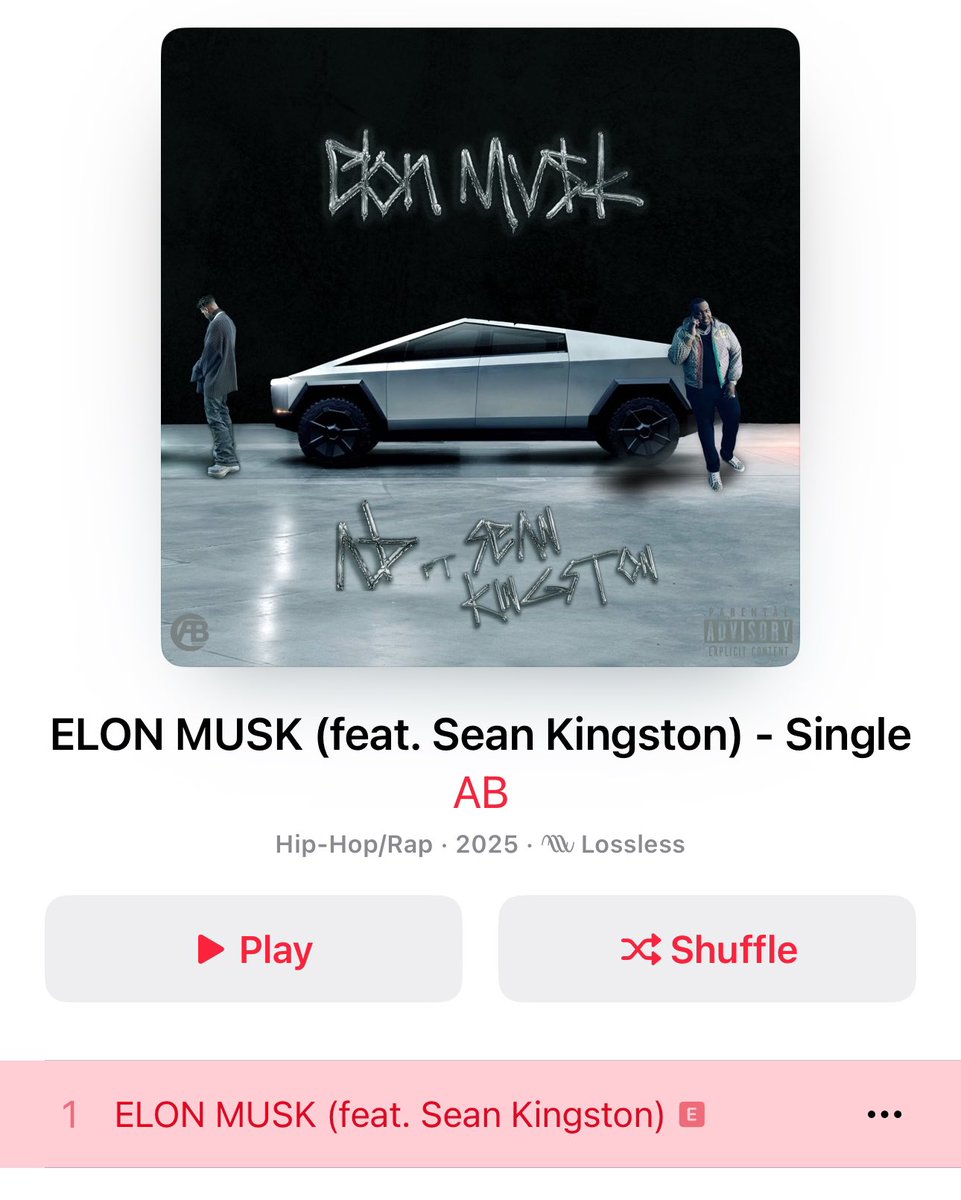 AB84's tweet photo. New Music Dropped Today

Elon Musk FT. Sean Kingston

Lmk what u think? 🪜‼️🖤
https://t.co/KrBle4n5ND https://t.co/XjCWaH13qp