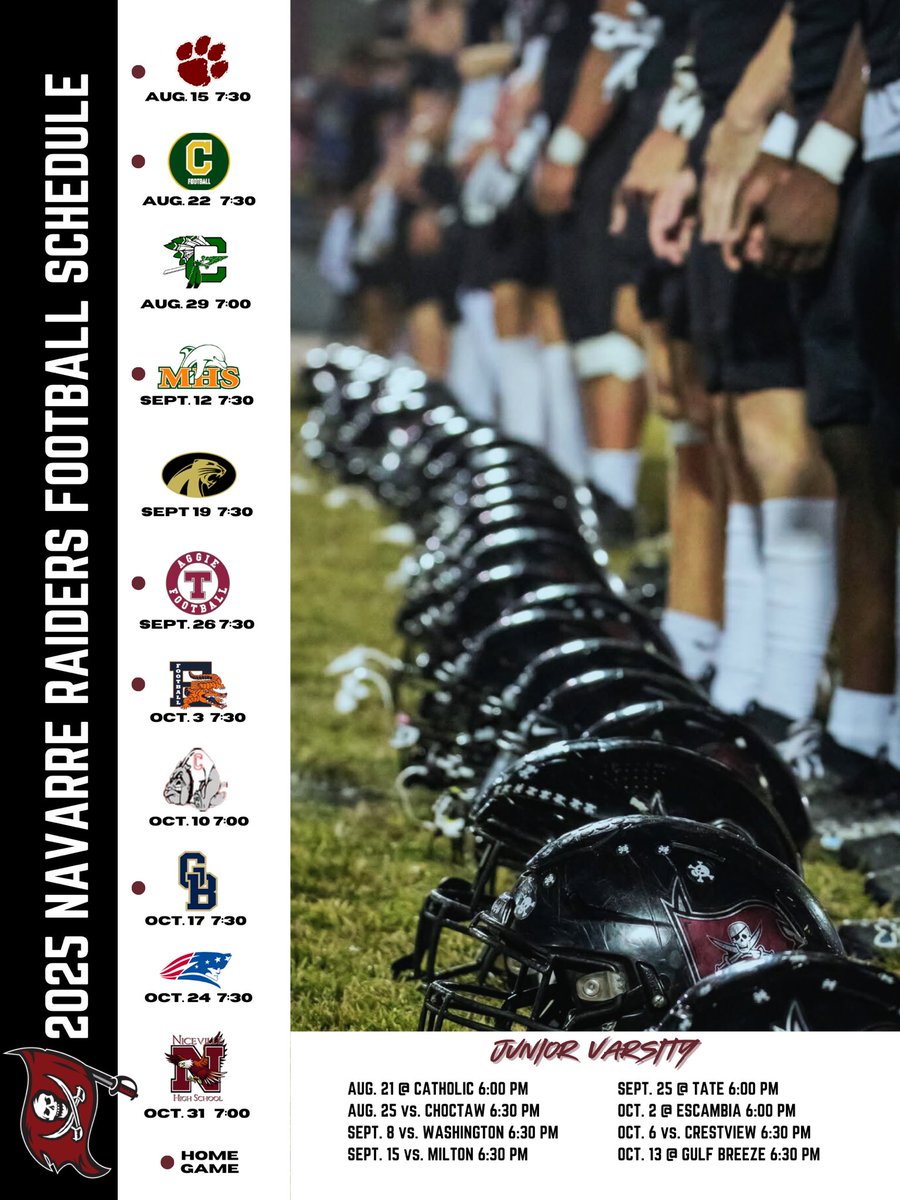 NHSRaidersFB's tweet image. Updated 2025 Raiders Football Schedule 🏴☠️