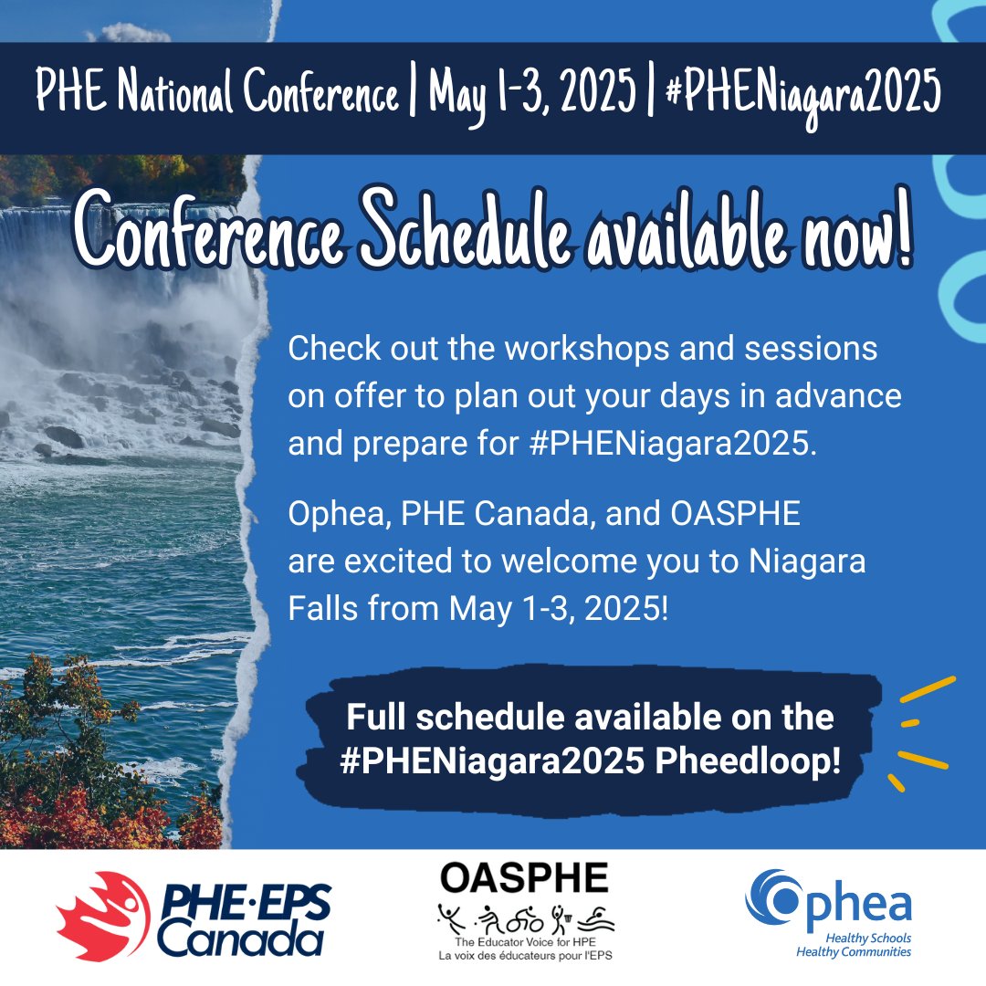 📢The conference schedule for #PHENiagara2025 is here! Explore the offerings &amp; plan your days in advance - we're excited to bring together educators &amp; experts to support child &amp; youth wellbeing! Psst... it's not too late to register!

Explore the schedule: site.pheedloop.com/event/PHENiaga…
