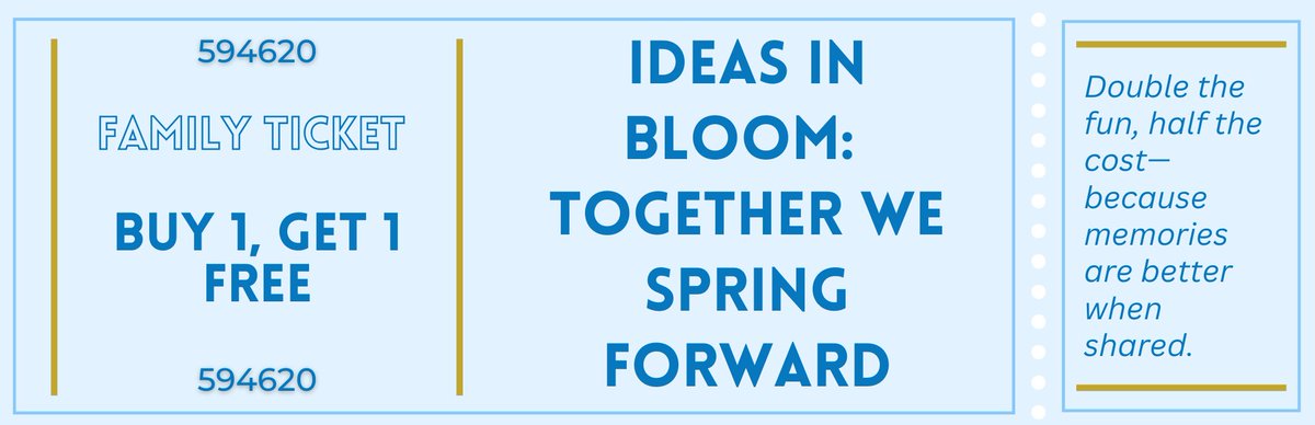 Big News.

Starting today, March 28, at 5 PM and running for just 48 hours, when you purchase one ticket to our upcoming gala, Ideas in Bloom: Together We SpringForward, you'll receive a second ticket for 50% off.

See link below. Hope to see you there.

shorturl.at/cjgeC