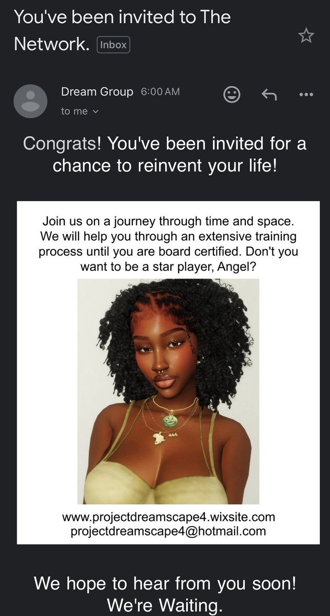pynkpunks's tweet photo. why did i get this weird email w a pic of one of my sims??
#projectdreamscape https://t.co/RUQMYOgwP7