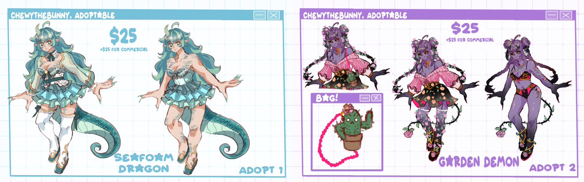 ChewyTheBunny's tweet image. ✨ADOPTABLE AVAILABLE! ✨
Each adopt is 💲25usd
💲50usd to include commercial use!
DM to claim! ❤️

✨Adopts come with their full res png of their sheet below and an extra full body front facing sketch as well as their toyhouse page!✨

| #adoptables #adopts #vtuber |