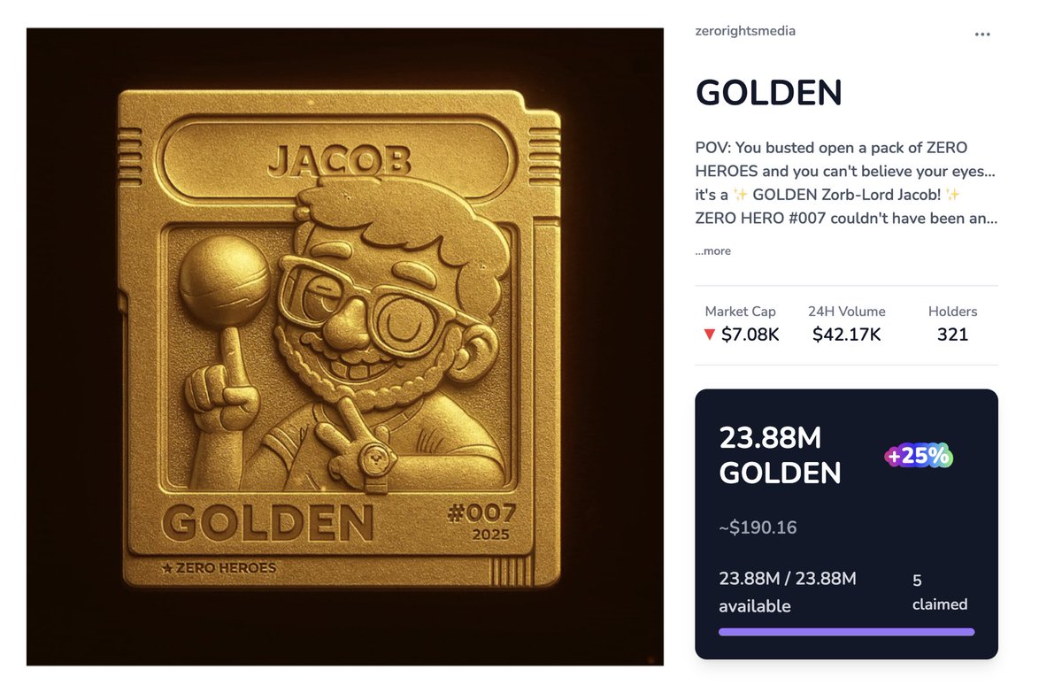 Ok, Coinboost is in play. Collect $GOLDEN Jacob on <a href="/zora/">$zora</a> and get 25% bonus tokens from the <a href="/boost_xyz/">Boost</a> pool. We’re coming for that #1 spot <a href="/Flynnjamm/">brian flynn</a>!

(link in next tweet)