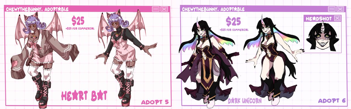 ChewyTheBunny's tweet image. ✨ADOPTABLE AVAILABLE! ✨
Each adopt is 💲25usd
💲50usd to include commercial use!
DM to claim! ❤️

✨Adopts come with their full res png of their sheet below and an extra full body front facing sketch as well as their toyhouse page!✨

| #adoptables #adopts #vtuber |