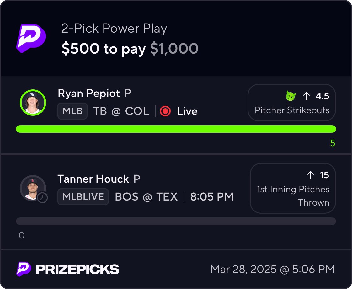 Tanner getting 16 pitches? 👀

1 year membership to someone that likes and retweets this post👍 ♻️ 

Access to Miller Picks and additional mods

Additional plays are posted in the premium, lock in your MLB plays now! Games start soon⚾️🏟️ 

dubclub.win/r/p/pri-jf9pa/…