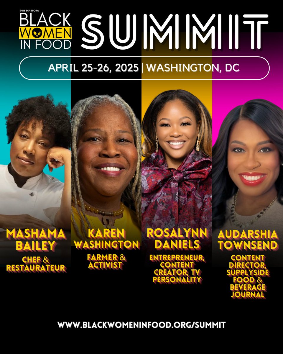 The #BWIFSummit lineup just got even hotter! 🔥💃🏿 

From visionary chefs to innovative entrepreneurs, these speakers are bringing bold ideas, deep insights, and unstoppable passion to the stage.

You won’t want to miss it! blackwomeninfood.org/summit 
#bwifsummit #dinediaspora