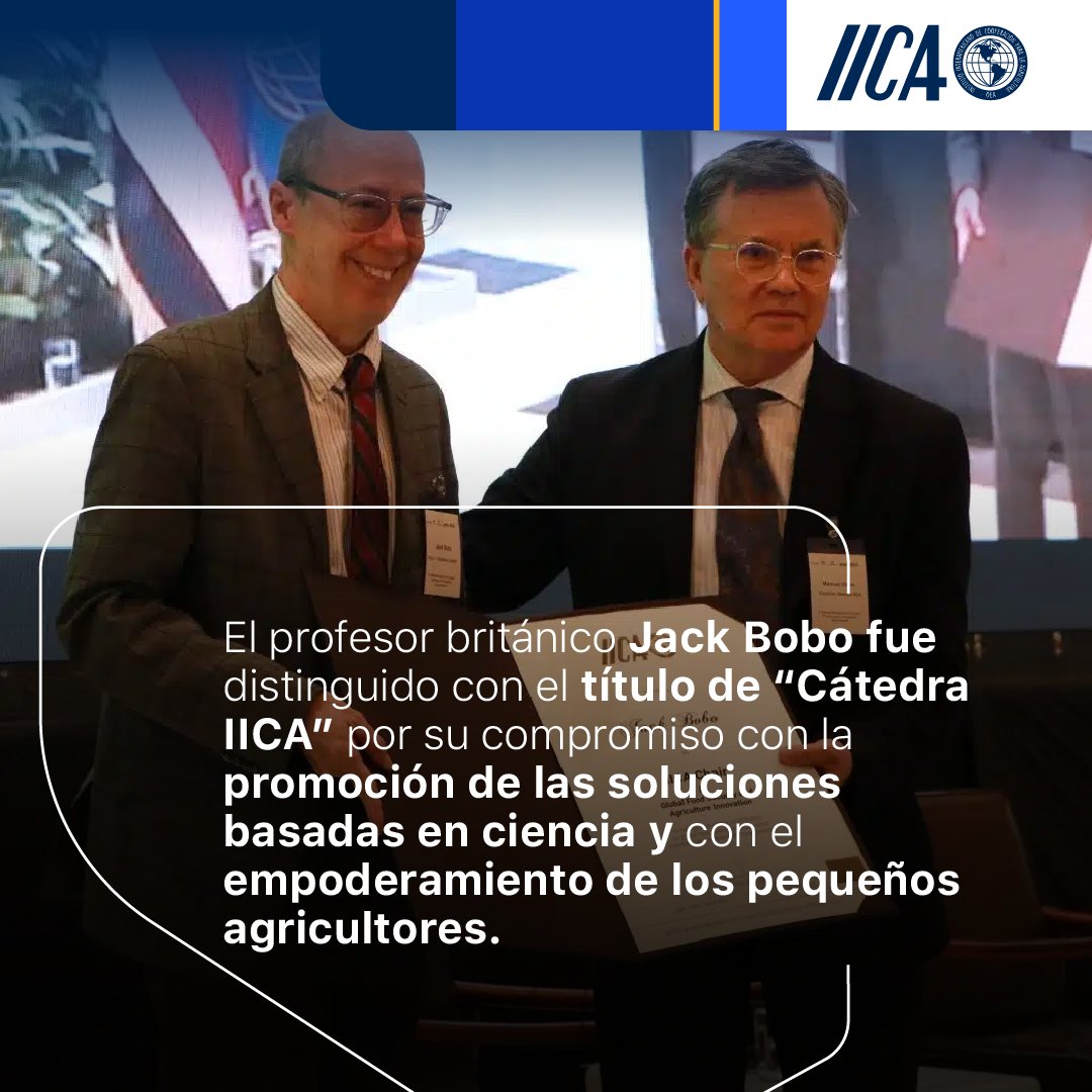 🌟El profesor <a href="/Jack_A_Bobo/">Jack Bobo</a> fue distinguido con el título de “Cátedra IICA” en Seguridad Alimentaria Global e Innovación Agropecuaria, por su compromiso con la promoción de las soluciones basadas en ciencia y con el empoderamiento de los pequeños agricultores 🌿💪.