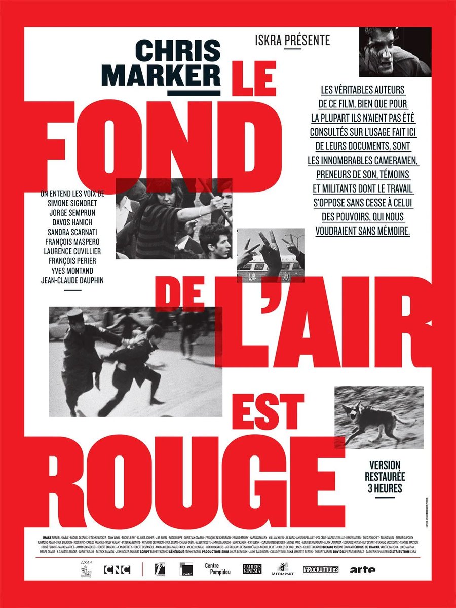 Louideji's tweet photo. « Le fond de l’air est rouge » 1977, Marker

Propose un travail exceptionnel de recherche d’archives, de textes et de politique, immergeant le spectateur dans presque 40 ans d’histoire, de 1945 aux années 70. 
Un véritable puzzle visuel et intellectuel. 
#Politics #Marker #Film https://t.co/CjNdILCAr9