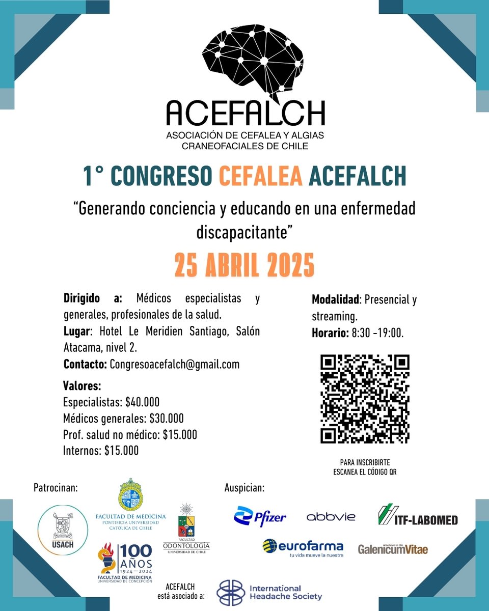 acefalch's tweet photo. Si eres profesional de la salud y te interesan estos temas recuerda que tenemos congreso el 25 de abril. Inscripciones en: https://t.co/2AW2umjhGK
#trigeminalneuralgia #neuralgiadeltrigémino #dolororofacialchile #neurología #ACEFALCH #congresoACEFALCH2025 #neurólogoschile #neuropediatria #odontologia #migraine