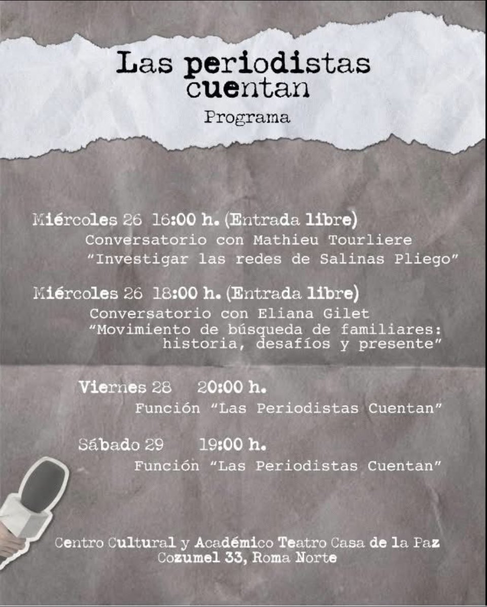 No te pierdas esta obra de Teatro documental en la que participan periodistas  como <a href="/marcelaturati/">marcelaturati</a> <a href="/MonicaGIslas/">Mónica González Islas</a> <a href="/DanielareaRea/">daniela rea</a> <a href="/blanchepetrich/">Blanche Petrich</a> <a href="/cmanueljuarez/">Carlos Manuel Juárez</a>..esto es sobre la vida, la fuerza que se necesita para enfrentar las dificultades del día a día en este oficio 👇🏽