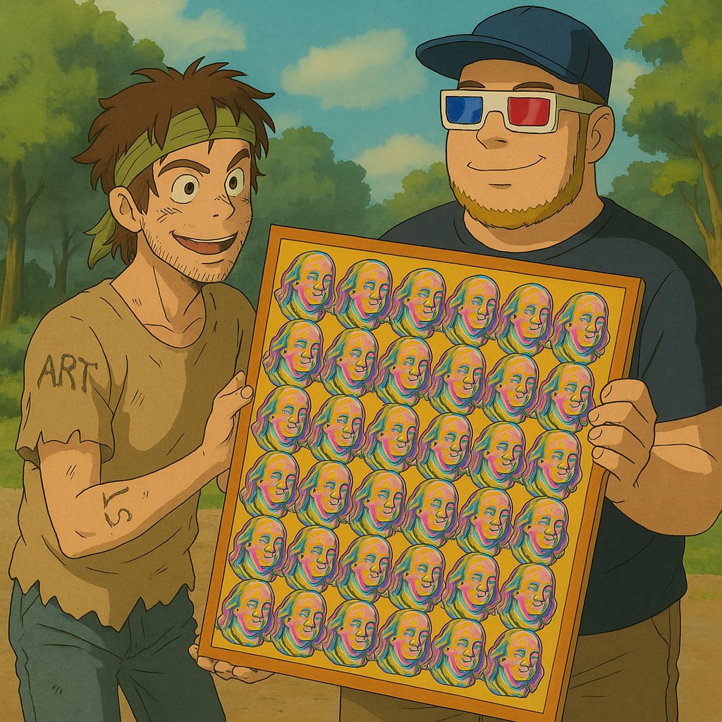 ROBNESS V3🇺🇸 (@robnessofficial) on Twitter photo IF IT ISN'T GHIBLI'D........DID IT EVEN HAPPEN BRUH?
PICTURED: A CRYPTOART HISTORIC EVENT WHERE <a href="/maxOSIRISart/">🥤 Max ༒ Osiris 🔥 ௐ³⁶⁹ 🎩 maxosiris.btc 𑖭𑖰𑖟𑖿</a> SOLD A PIECE ENTITLED "PIU CAPRIM - THE AMERICAN DREAM" TO FELLOW CRYPTOARTIST <a href="/Coldie/">Coldie</a> WHO DIAMOND HANDED IT FOR A WHILE UNTIL IT SOLD AGAIN FOR $90K LATER ON. IF IT ISN'T GHIBLI'D........DID IT EVEN HAPPEN BRUH?
PICTURED: A CRYPTOART HISTORIC EVENT WHERE <a href="/maxOSIRISart/">🥤 Max ༒ Osiris 🔥 ௐ³⁶⁹ 🎩 maxosiris.btc 𑖭𑖰𑖟𑖿</a> SOLD A PIECE ENTITLED "PIU CAPRIM - THE AMERICAN DREAM" TO FELLOW CRYPTOARTIST <a href="/Coldie/">Coldie</a> WHO DIAMOND HANDED IT FOR A WHILE UNTIL IT SOLD AGAIN FOR $90K LATER ON.