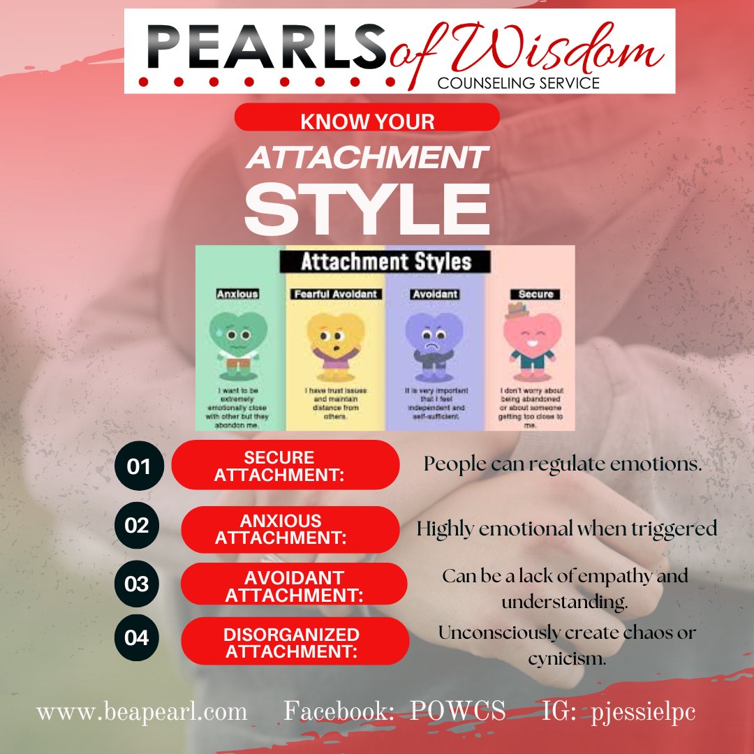 ThePearl717's tweet photo. Attachment styles are developed in childhood and and if not handled properly, they affect adult relationships, in negative ways more than positive ones. #beapearl #powcs #attachmentstyles https://t.co/zI2NQ2xxXj