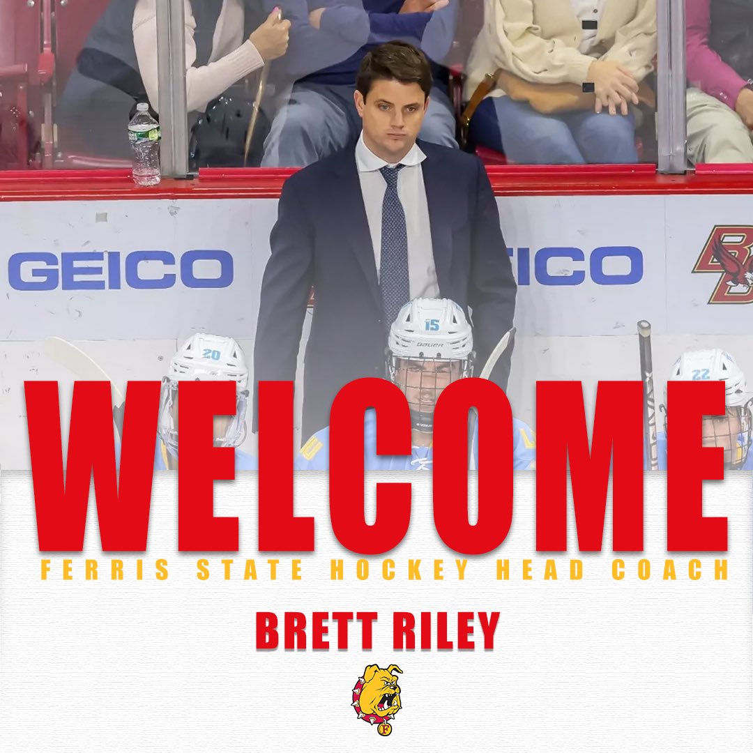 Welcome new head coach of Ferris State Hockey, Brett Riley! 🐶 

#ProtectThePound
