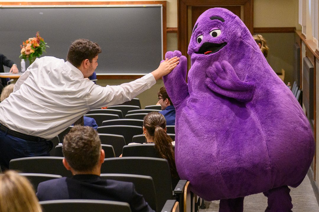 College of AHS (@ahsillinois) on Twitter photo So uh, Grimace met our students today. <a href="/RST_illinois/">Department of RST @ Illinois</a>
The Sapora Symposium brought in the marketing gurus behind the viral <a href="/McDonalds/">McDonald's</a> and <a href="/Mets/">New York Mets</a> collab that made Grimace the unofficial mascot of the team.
Of course, the famous purple icon made an appearance, too. So uh, Grimace met our students today. <a href="/RST_illinois/">Department of RST @ Illinois</a>
The Sapora Symposium brought in the marketing gurus behind the viral <a href="/McDonalds/">McDonald's</a> and <a href="/Mets/">New York Mets</a> collab that made Grimace the unofficial mascot of the team.
Of course, the famous purple icon made an appearance, too.