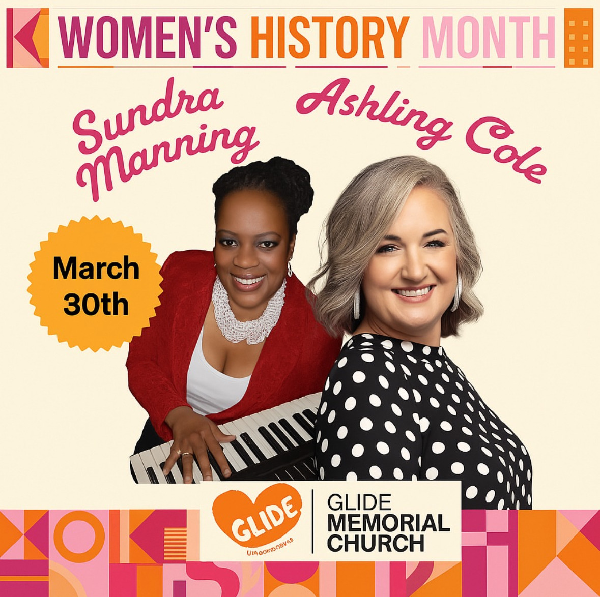 GlideChurch's tweet image. We close Women's Futures Month this Sunday with Ashling Cole of Graham Central Station! 🎶 Catch her live at Glide Memorial Church at 9 AM &amp;amp; 11 AM, bringing soul, gospel, and funk to uplift your spirit. #GlideChurch