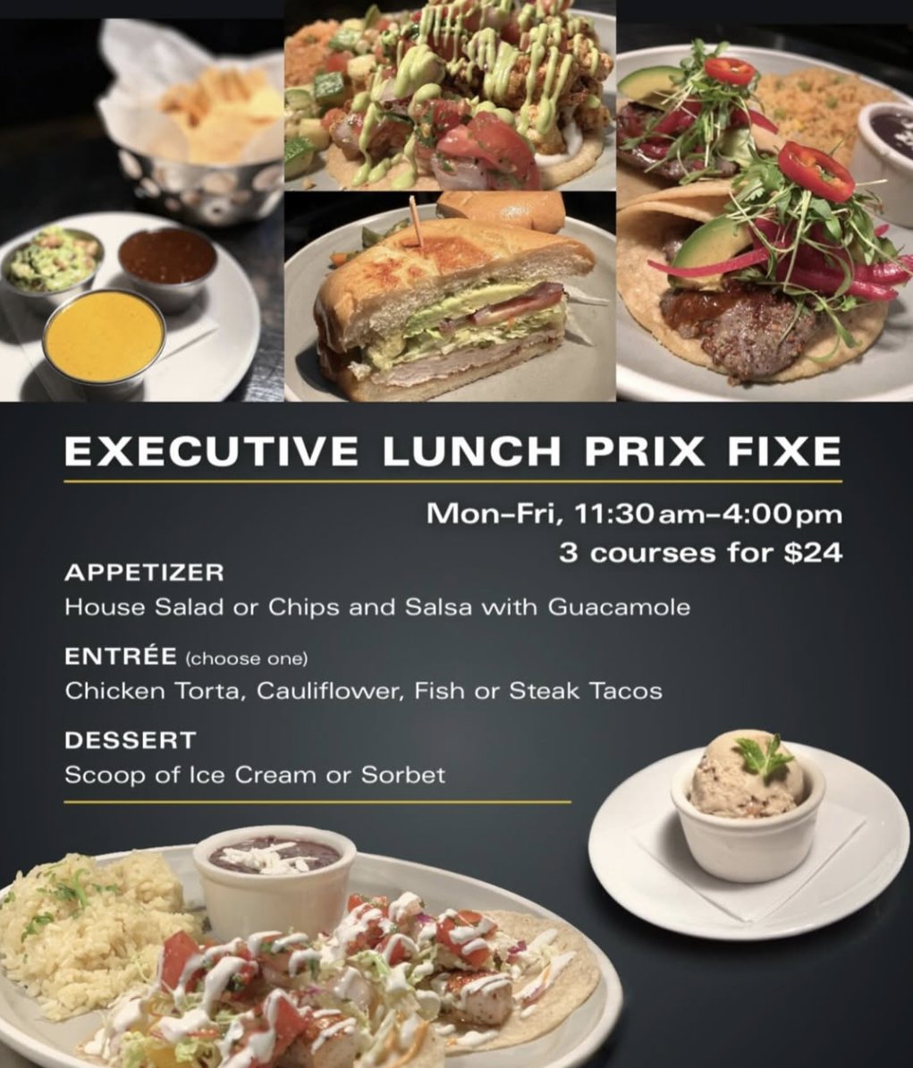 Enjoy @mercadopasadena’s Executive Lunch Pre Fixe for $24! Incudes appetizer, entree and dessert! Available 11:30am-4:00pm Monday-Friday (Dine-in Only). Reservations (626)345-5778.

#pasadena #southlakeavenue #foodie #happyhour #foodiegram #restaurant #mexicanfood #guacamole