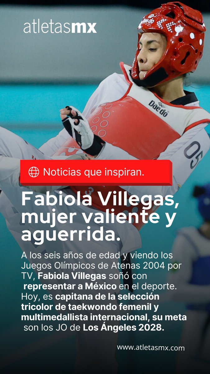 atletasmxof's tweet photo. 🚨 Fabiola Villegas: ¡Mujer valiente y aguerrida! @fabiolavm04 🥇🥋 
.
.
.
.
#buenasnoticias #noticiasqueinspiran #noticias #historias #taekwondo #tkd #mujerydeporte #atletasmx #orgullomx https://t.co/fTNt0a9Vqt