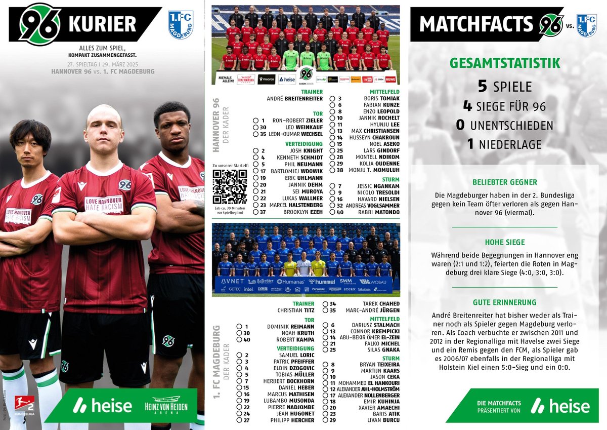 fussballarchiv1's tweet image. @Hannover96 gehört zu den fünf Vereinen der #2bundesliga die zum Spieltag ein Heft/Flyer herausgeben. Das Faltblatt zum Spiel gegen den 1. FC Magdeburg ist digital und im Stadion erhältlich. #programmheft #h96dfcm #EINMALIMMER hannover96.de/fileadmin/user…