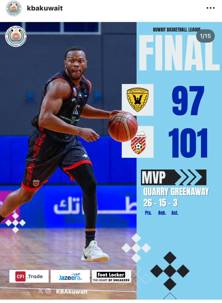 تغلب فريق كرة السلة🏀
 على فريق نادي القادسية الرياضي

الصليبخات   101
   القادسية    97

ضمن دوري العام للاتحاد الكويتي لكرة السلة