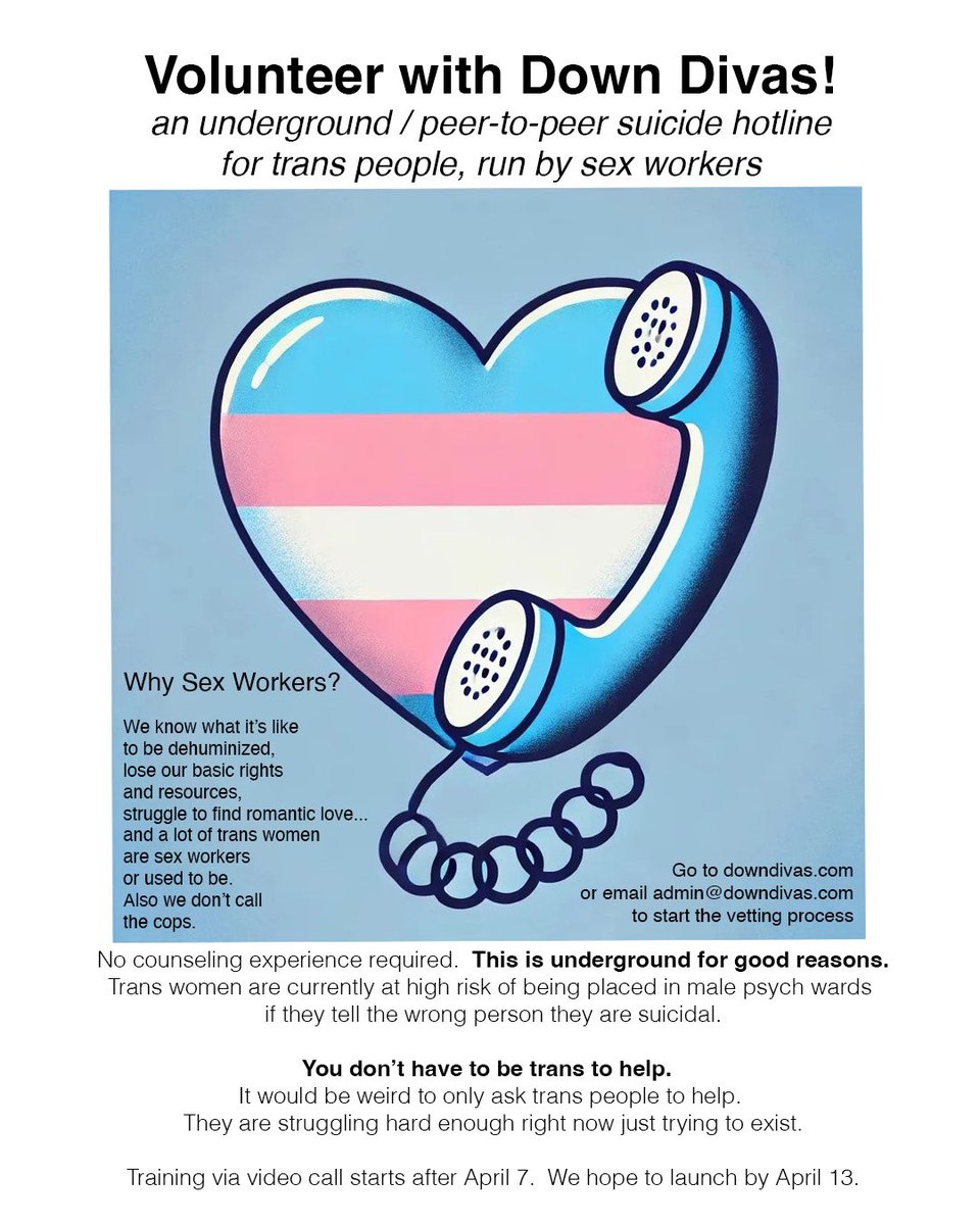 Please share and send people to downdivas.com to start the vetting and training process.  We need about 100 more volunteers to launch.  ❤️🙏