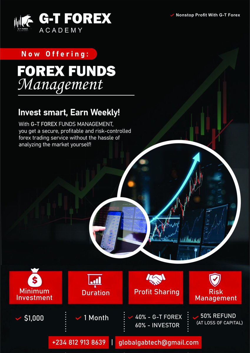 gtforexacademy's tweet image. G-T Forex Funds Management

Want to make your #money work for you, but don&apos;t know where to start with trading?

No worries, we&apos;ve got your back! Our user-friendly terms and conditions make it easy for you to get started.

Let us help you grow your #wealth 

For more info message…