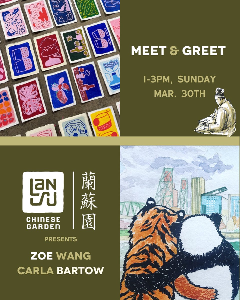 See the artists at work this Sunday! 🌿 Join us on Sunday, March 30, from 1-3 PM for a special meet &amp; greet with our March &amp; April featured artists, Carla Bartow and Zoe Wang! ✨📅 Mark your calendars for an afternoon of art, conversation, and inspiration! 
#ArtAtLanSu