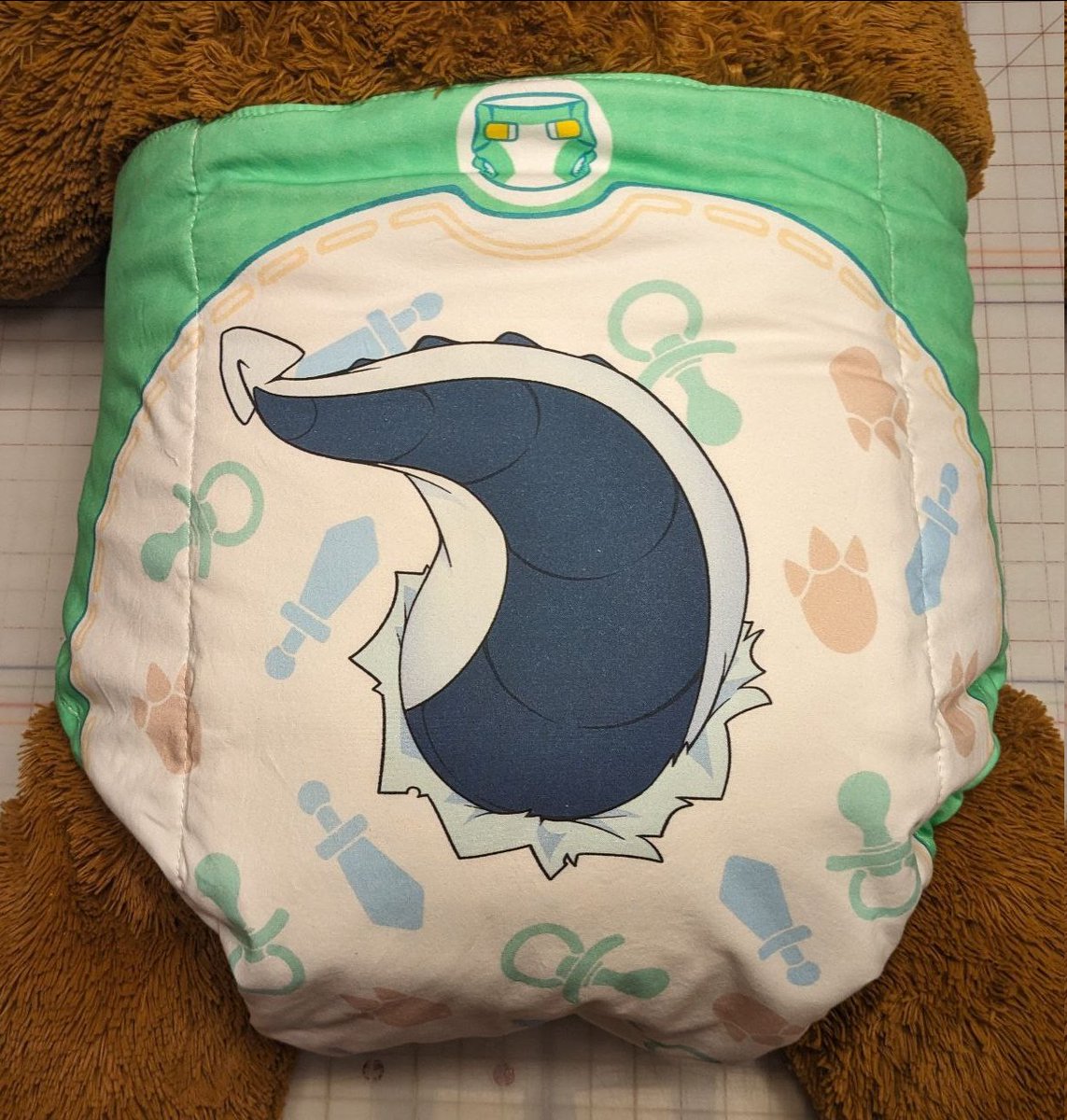 Cloth diaper complete! This diaper's design is a --one of a kind-- custom diaper made by <a href="/BubblePuppers/">Bubblepup</a> for our client. It's has an adorable dragon fantasy theme.

waddlebutt.fun