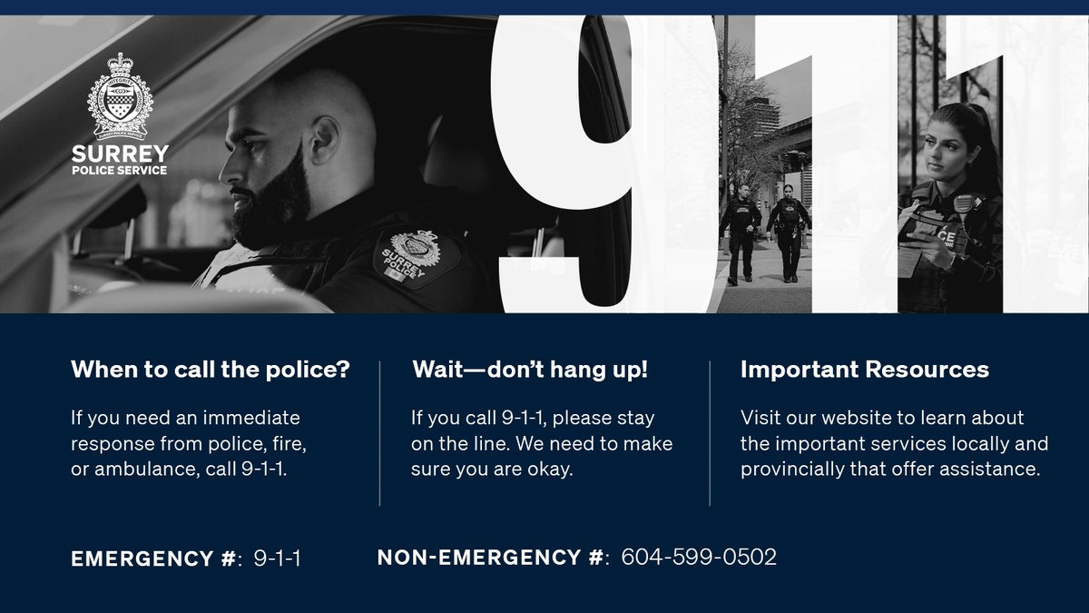 surreyps's tweet image. Please be advised, SPS is not able to accept tips, reports, or emergency messages via social media. If you need police, fire, or ambulance in an emergency call 9-1-1 or call our non-emergency number at 604-599-0502