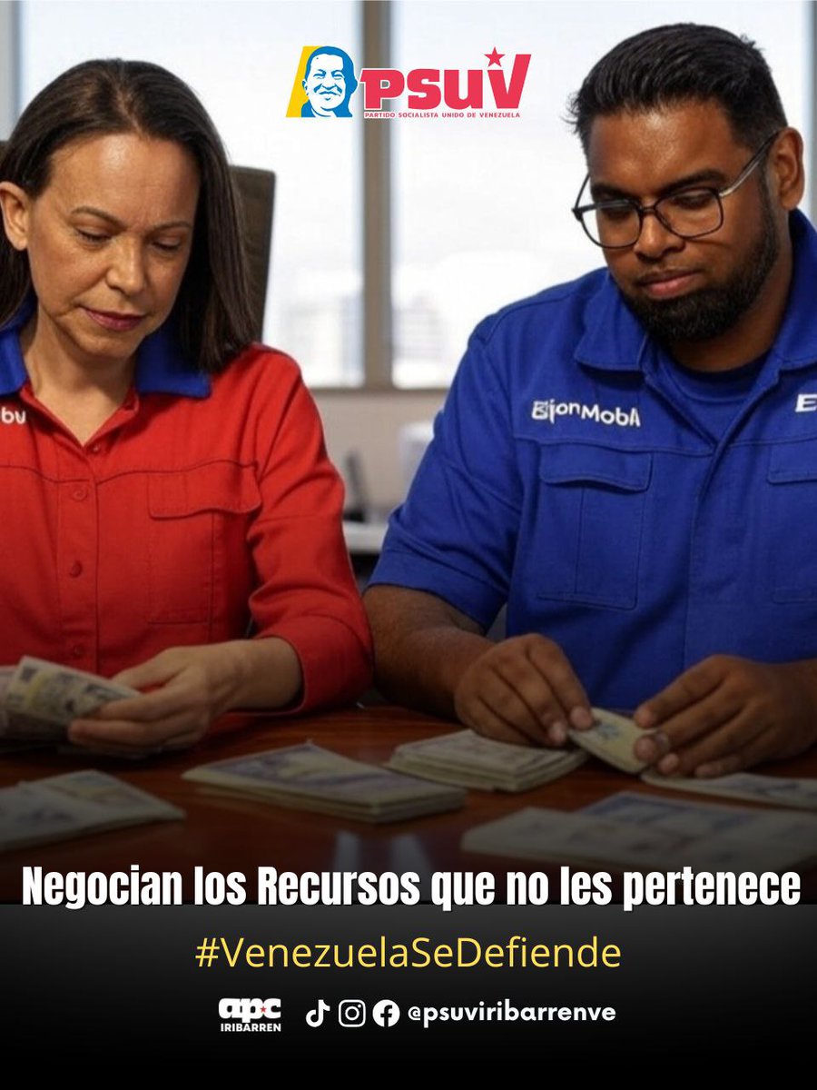 PSUV - Municipio Iribarren/Estado Lara (@psuviribarrenve) on Twitter photo 🔴 Venezuela no aceptará que imposiciónes provenientes de pseudos lideres como María Corina Machado regalen nuestros recursos minerales y energéticos.
#VenezuelaSeDefiende
<a href="/PartidoPSUV/">PSUV</a> <a href="/NicolasMaduro/">Nicolás Maduro</a> <a href="/LuisJonasReyes/">Luis Jonás Reyes</a> 🔴 Venezuela no aceptará que imposiciónes provenientes de pseudos lideres como María Corina Machado regalen nuestros recursos minerales y energéticos.
#VenezuelaSeDefiende
<a href="/PartidoPSUV/">PSUV</a> <a href="/NicolasMaduro/">Nicolás Maduro</a> <a href="/LuisJonasReyes/">Luis Jonás Reyes</a>