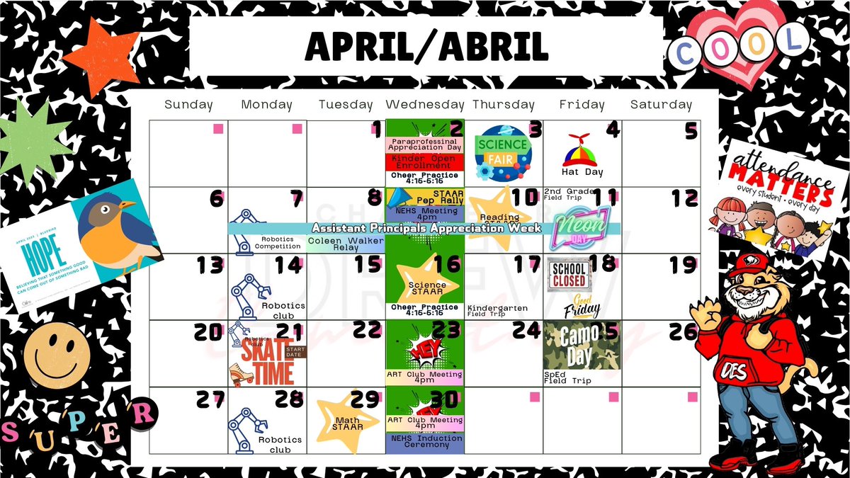 Drew Elementary (@charlesrdrewes) on Twitter photo Save this post and mark your calendar for exciting DES events in April! βοΈποΈ #CommittedToExcellence #QuestForExcellence <a href="/CrosbyISD/">Crosby ISD</a> Save this post and mark your calendar for exciting DES events in April! βοΈποΈ #CommittedToExcellence #QuestForExcellence <a href="/CrosbyISD/">Crosby ISD</a>