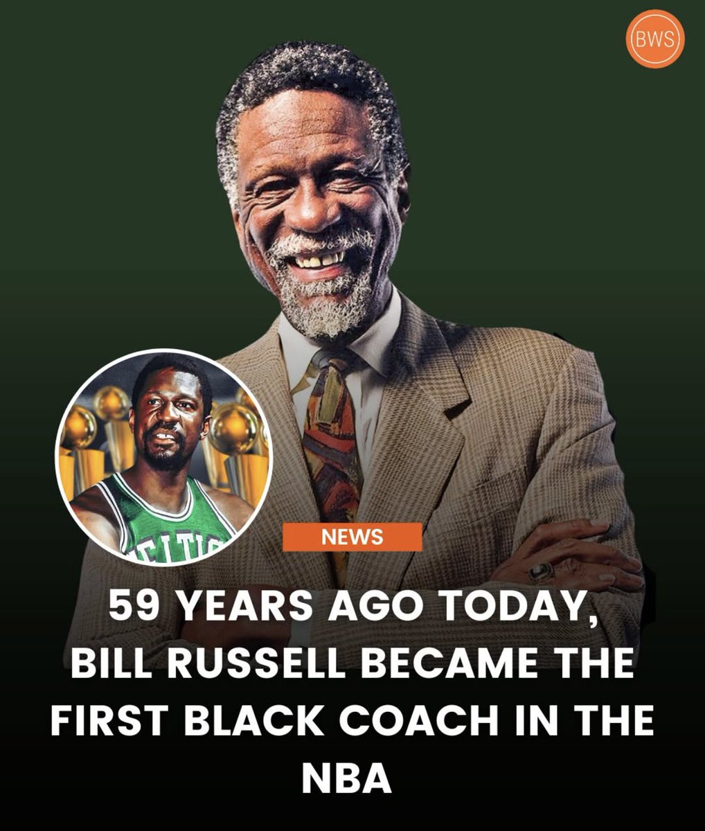 Black History 365/24/7                         59 years ago today, Bill Russell made history as the first Black head coach in the NBA. 🏀 After winning nine championships as a player with the Boston Celtics, Russell took on the role of player-coach in 1966—breaking barriers