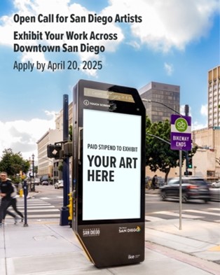 Local artists, here's your chance to showcase your work on IKE Digital Kiosks throughout Downtown San Diego! Selected artists will receive a $500 honorarium. Apply by April 20, 2025. Don’t miss out! Link in bio. form.jotform.com/250485492485063