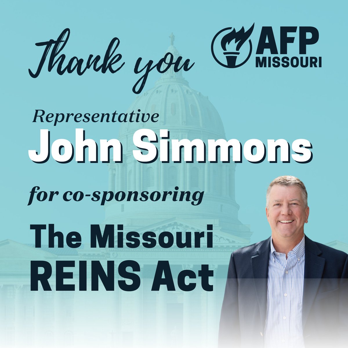 AFPMissouri's tweet image. Rep. John Simmons is a limited government policy champion, so it's no surprise at all that he is co-sponsoring HB664 Missouri REINS Act!

Thank you, Representative!
#moleg