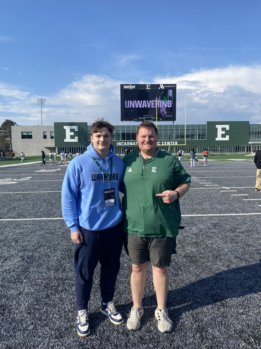 E_Shearer1092's tweet image. Had another great visit @EMUFB today! Really appreciated the conversations with @CoachBenNeedham and the rest of the staff, Always a great time!!! @Coach_Creighton @EMUFBRecruiting @cvqbclub