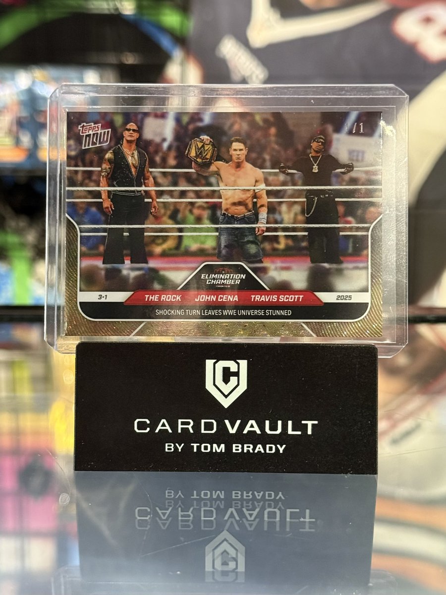 JUST PULLED!

The 1/1 <a href="/Topps/">Topps</a> Now John Cena, The Rock, and Travis Scott from <a href="/WWE/">WWE</a> Elimination Chamber was pulled earlier today locally and brought into <a href="/CardVaultTB/">CardVault by Tom Brady</a> TD Garden to submit to <a href="/PSAcard/">PSAcard</a> for grading 🔥

Congrats to our customer on the insane hit!