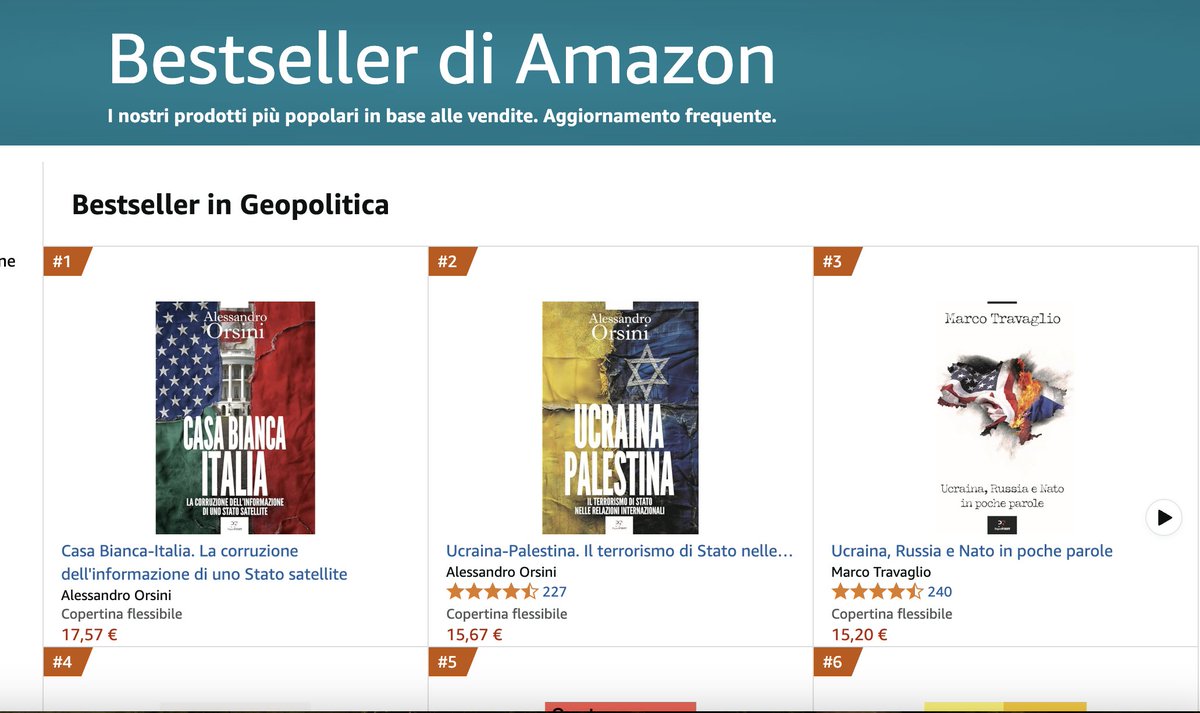 L'Unione europea non ha carri armati. Ma state tranquilli: tra dodici anni ne avrà tantissimi da lanciare contro le testate nucleari della Russia, così Putin prenderà finalmente la batosta che merita.
Primo e secondo posto nella classifica Amazon/geopolitica. Grazie di