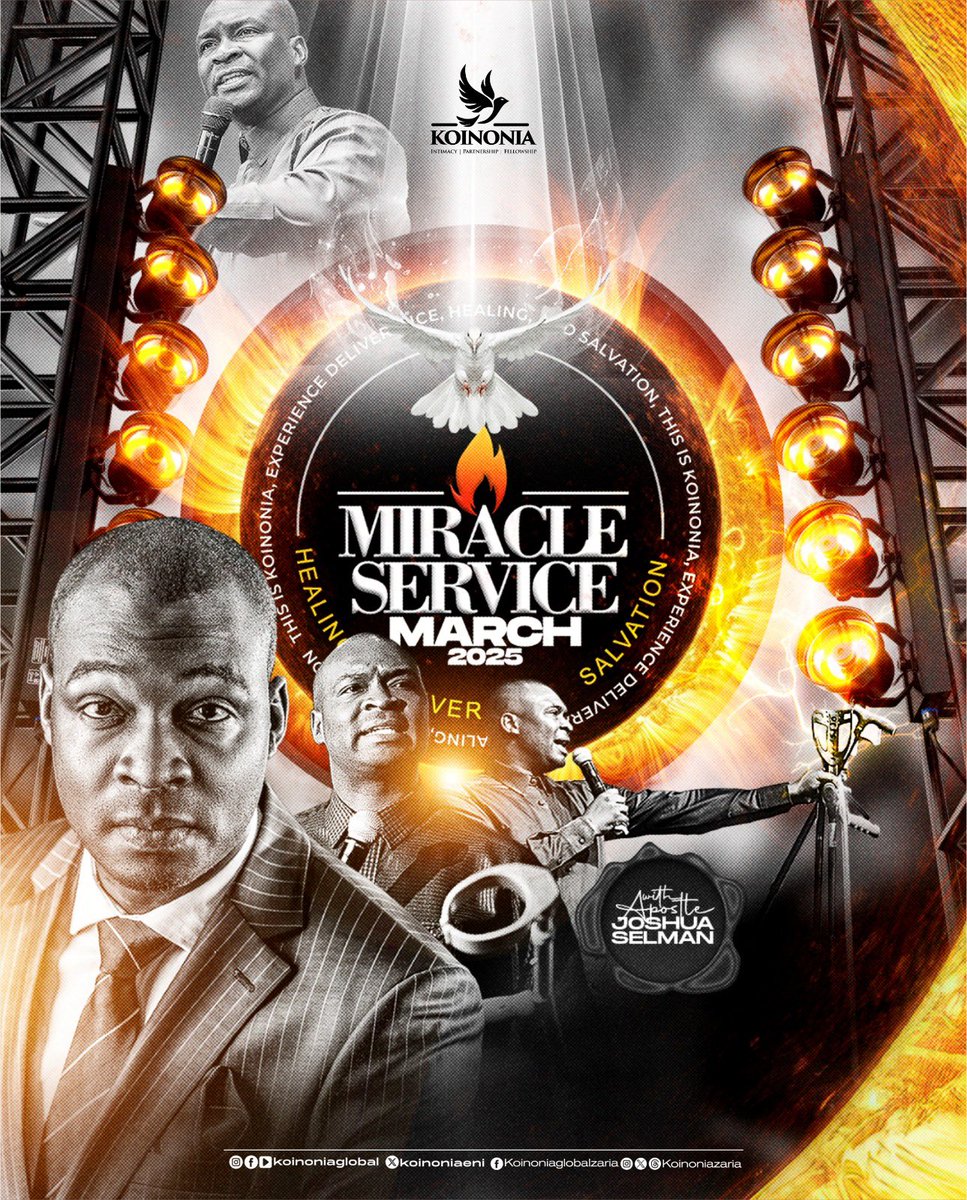 koinoniaeni's tweet photo. Dear Beloved, kindly click on the link below to download the audio message of the "MARCH MIRACLE SERVICE (THE GOD-MAN PARTNERSHIP)- KOINONIA ZARIA" WITH APOSTLE JOSHUA SELMAN.

https://t.co/miZF3CSATb

#ApostleJoshuaSelman
#MarchMiracleService
#TheGod-ManPartnership
#KoinoniaZaria
#KoinoniaGlobal