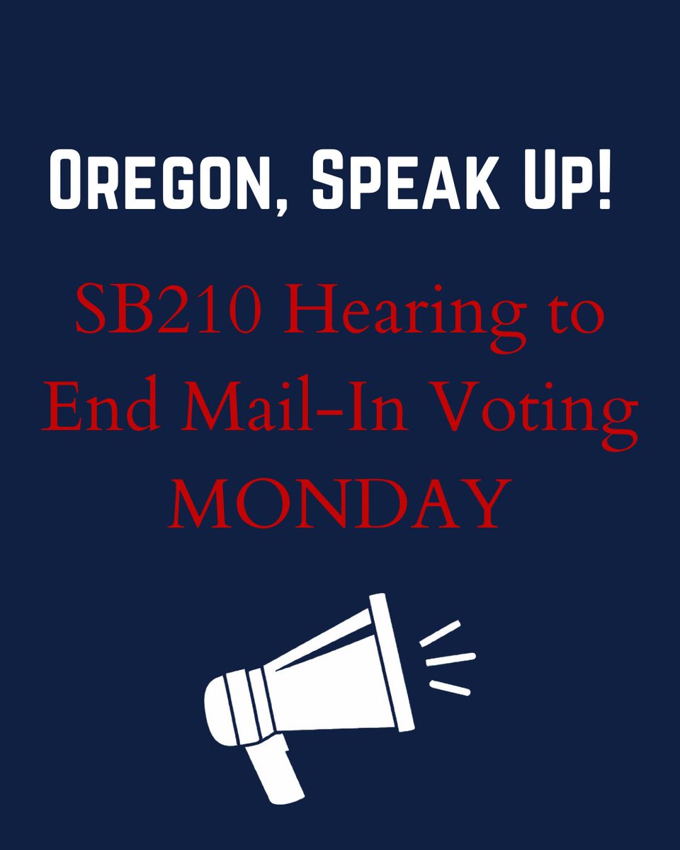 Real_EdDiehl's tweet photo. 🚨 Big news, Oregon! SB210 is getting a public hearing this Monday! This bill would end mail-in voting, require voter ID, and ensure in-person voting on Election Day (with absentee options). It’s a huge step to restore trust in our elections—something we’ve all been waiting for!

The committee needs to hear from YOU. Please submit testimony in support. Click here to submit testimony or sign up to testify in person/remote: https://t.co/xnyCZ3csyz. Note: In-person and remote testimony requires pre-registration.

Let’s show them how much this matters to us—spread the word and act fast! us.
