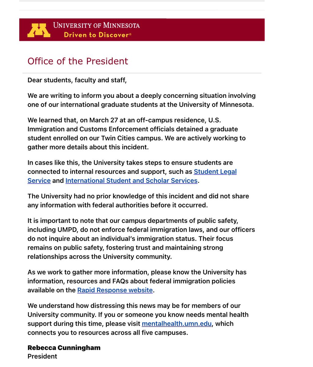 ICE detains grad student at University of Minnesota.