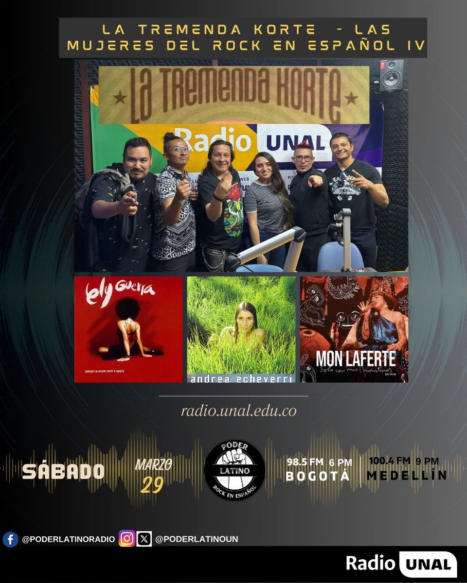 poderlatinoun (@poderlatinoun) on Twitter photo #AlAire <a href="/poderlatinoun/">poderlatinoun</a> en #Bogotá <a href="/RadioUNAL/">Radio UNAL</a> En esta #emisión #ElInvitadoInternacional #LaTremendaKorte #treintaaños de #historia. #ElEspecialTemático #8M, con #lasMujeresdelRockenEspañol, #ElyGuerra, #AndreaEcheverry, #MonLaferte. #AlAire <a href="/poderlatinoun/">poderlatinoun</a> en #Bogotá <a href="/RadioUNAL/">Radio UNAL</a> En esta #emisión #ElInvitadoInternacional #LaTremendaKorte #treintaaños de #historia. #ElEspecialTemático #8M, con #lasMujeresdelRockenEspañol, #ElyGuerra, #AndreaEcheverry, #MonLaferte.