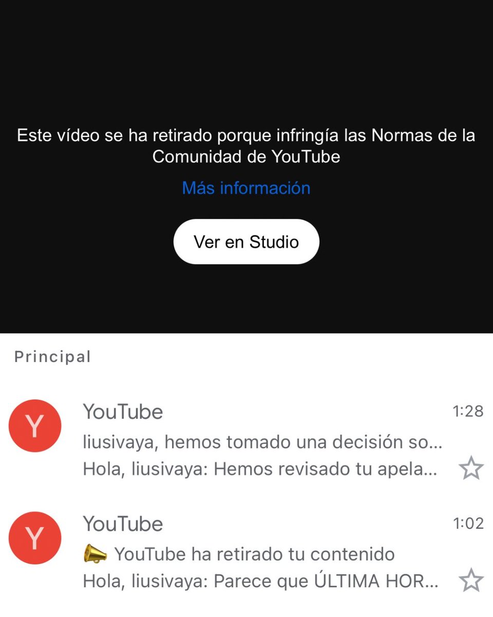 URGENTE!! Me acaban de bloquear el canal en YouTube por una semana por supuesta “desinformación”.

He apelado y TRAS REVISAR DETENIDAMENTE MI CONTENIDO (en menos de media hora!!!) han decidido (oh, sorpresa!) que la falta permanecerá en su sitio. Es decir, quieren eliminar toda