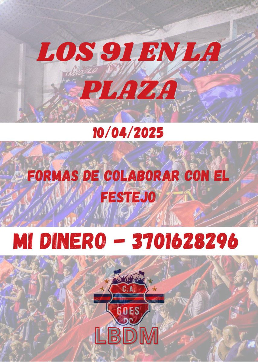 ANIVERSARIO MISIONERO 🔵🔴
Colabora con la hinchada para explotar como siempre la noche previa al 10 de abril en la Plaza, recibimos los 91 haciendo mucho ruido 💣🎇

acá Tenes una forma de sumar 👇🏻👇🏻